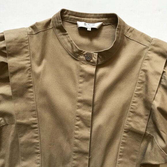 Sea NY Tula Chino Jumpsuit Womens 2 Khaki Beige Cotton Crew Neck Long Sleeve - Picture 5 of 13